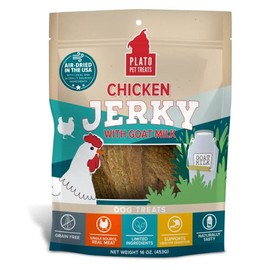 PLATO Pet Treats Air Dried, Real Meat, Chicken Jerky with Goat's Milk Dog Treats, 16oz, Made in The USA, Grain Free