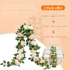 Carlita‘s Blooms Artificial Rose Garlands Rose Vines Leaves Banners Hanging Floral Garland Fake Rose Flower Vine Wall Decorations