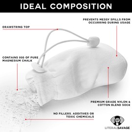 Literal Savage Refillable Chalk Ball for Gymnastics, Weightlifting, Crossfit, Rock Climbing, and Athletics, Hand Drying Pure Magnesium Carbonate, Soft Flexible Drawstring Sock
