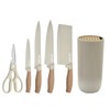Kitchen Knife Set. 6-Pieces Luxury Wooden Coating, Light Wood Grain