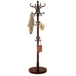 ZIECUKU Wooden Coat Rack Freestanding, Solid Wood Coat Rack Stand with 14 Hooks, Vintage Heavy Duty Standing Coat, Sturdy Jacket Hanger Tree Stand for Corner, Office, Entryway