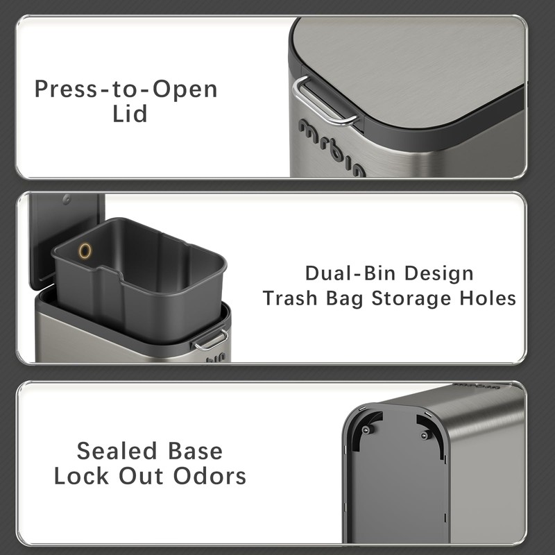 Stainless Steel Dog Proof Bathroom Trash Can with Press Top