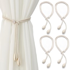 Pack of 4 Adjustable Curtain Tiebacks, Tear-Resistant Cotton Rope Curtain Holders, Universal Curtain Holder with Adjustable Length for Home, Office, Window Decorative & Curtains (Beige)