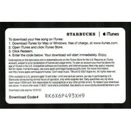 iTunes STARBUCKS / ITUNES Song of the Day, Bebel Gilberto ( 2007 ) Card ( EXPIRED )