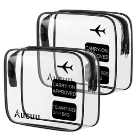 Aucuu Clear Toiletries Bag, 2 Pack PVC Waterproof Toiletries Carry Pouch, TSA Approved Travel Toiletry Bag w/ Zipper, Portable Cosmetic Makeup Bags for Men, Women & Kids, Business Trip, 28x21x2cm