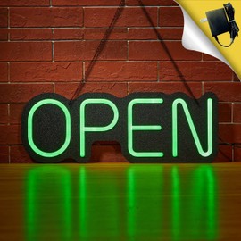 24 inch Neon Open Signs for Business, Open Sign With Textured Backboard LED Anti-Scratch Easy Dedust Neon Light for Business(Green)