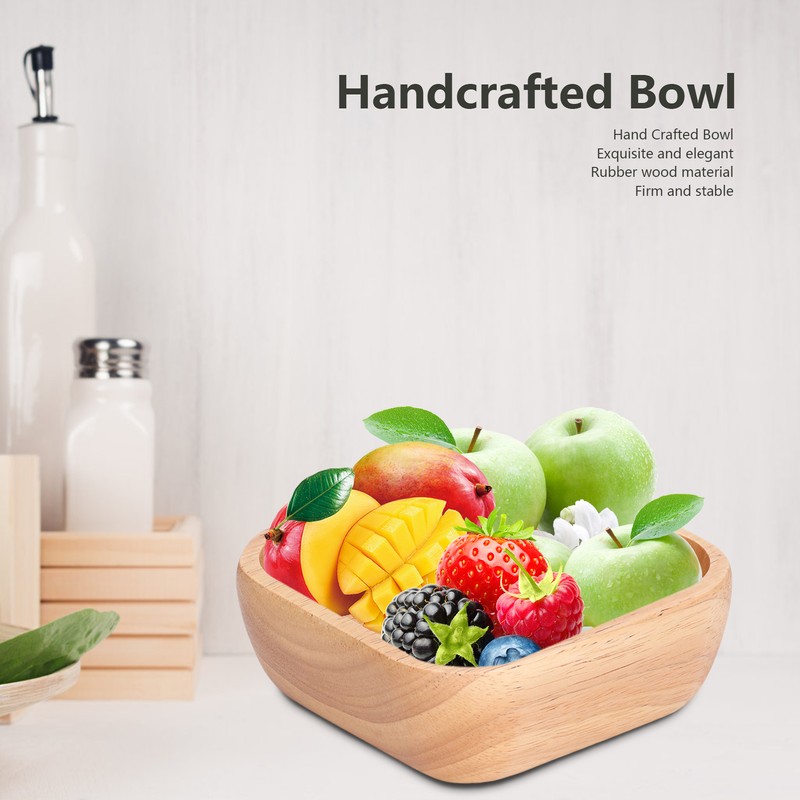 Rubber Wood Salad Bowl Handcrafted Simple Stylish Square Bowl Tableware