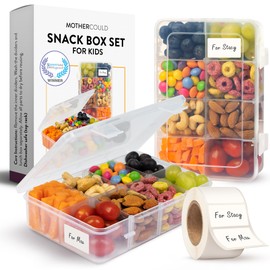 Snack Box Containers Set of 2-Reusable,100 Dissolvable Labels, 8 Adjustable Compartments, Dishwasher Safe, BPA-Free, Food Grade, Durable Design, PARENT TESTED PARENT APPROVED AWARD (2 Pack)(Clear)
