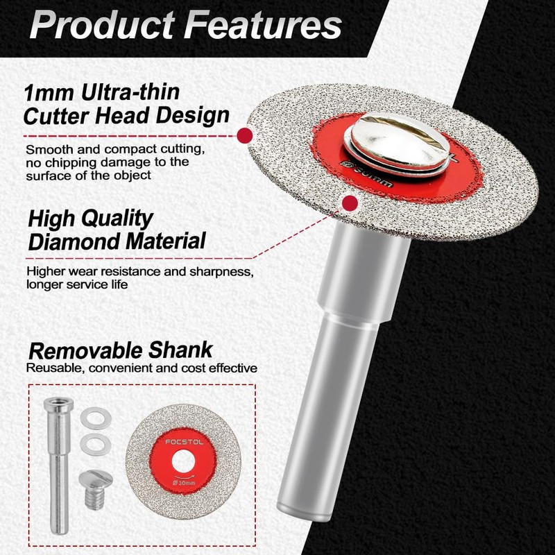 FOCSTOL Mini Diamond Glass Cutting Disc - 5pcs 30mm Glass