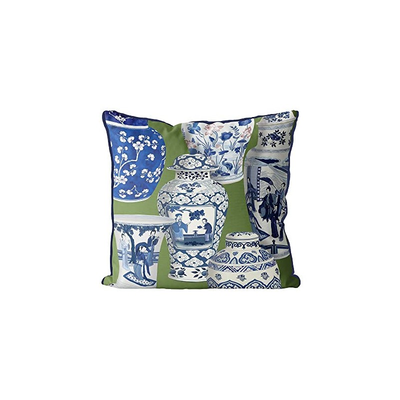 Kelly Stevens-McLaughlan, Chinoiserie Vase Collage #3 on Green Cushion /