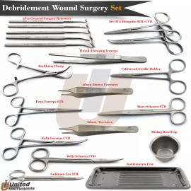 Medentra Debridement Pack Wound Surgery Tools Suture Needle Holder Tissue Cut Scissors