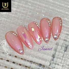 Peach glass handmade nail tips - Short ballerina / 피치유리 수제네일팁 - 숏발레리나
