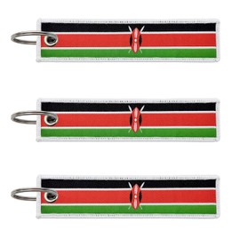 LLBFHH 3 Pcs Kenya Kenyans Country Flag Keychain,Woven label Key Chains for Car Keys,Fabric Key Chains Men and Women,Used for Various Decorations.