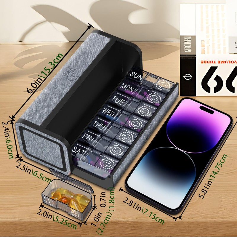 TOMSKYE Portable Pill Case, Large Capacity, 1 Week, 2 Times