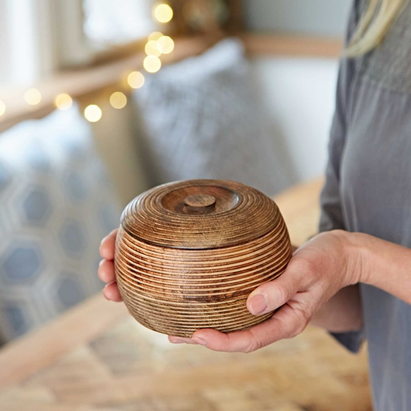 Paper High Hand Carved Mango Wood Bowl with Lid |