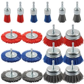 Rocaris 18 Pack Nylon Filament Abrasive Wire Brush Wheel & Cup Brush Set with 1/4 Inch Hex Shank, for Removal of Rust/Corrosion/Paint - 80 Grit, 120 Grit, 240 Grit