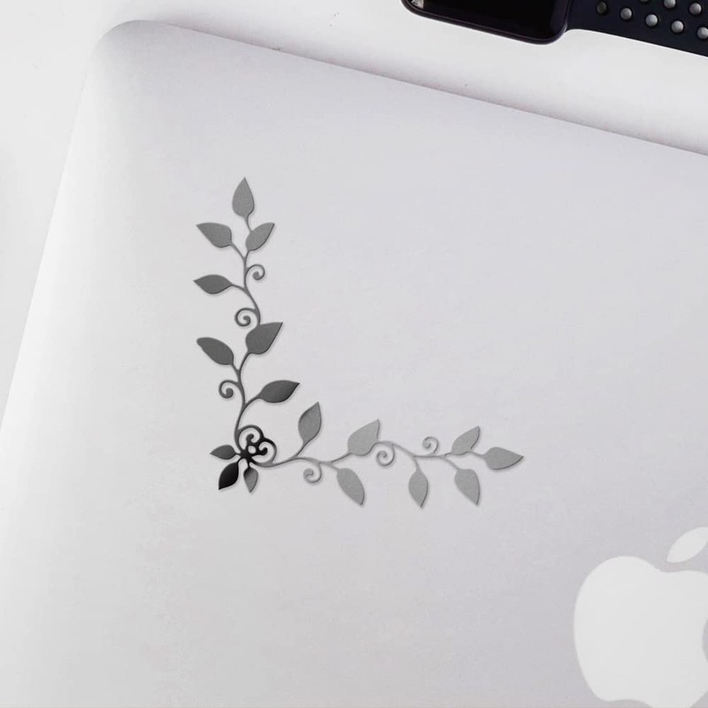 Decal Stickers of Corner Leaf Vine Flourish Silhouette (Metallic Silver)