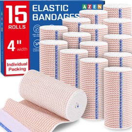 AZEN Premium 15 Pack Elastic Bandage Wrap 4 Inch, Compression Wrap Bandage for Legs, Lymphedema Wraps for Legs, Ankle, Knee, Tummy, Body, Latex-Free