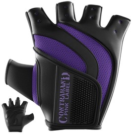 Contraband Pink Label 5437 Womens Extreme Grip Weight Lifting Gloves w/Heavy Rubber Padded Palm (Pair) - Heavy Duty Palm w/Griplock Silicone & Rubber Grip Pads for Gym Workouts (Purple, Medium)