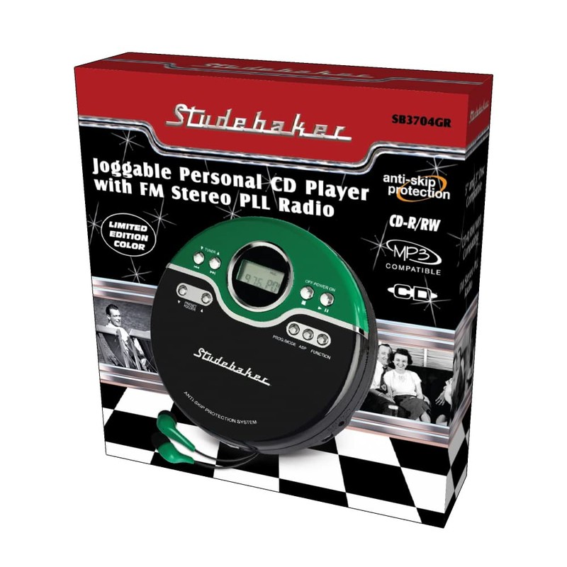 Studebaker Green Retro Portable CD Player | CD-R/RW MP3 Playback