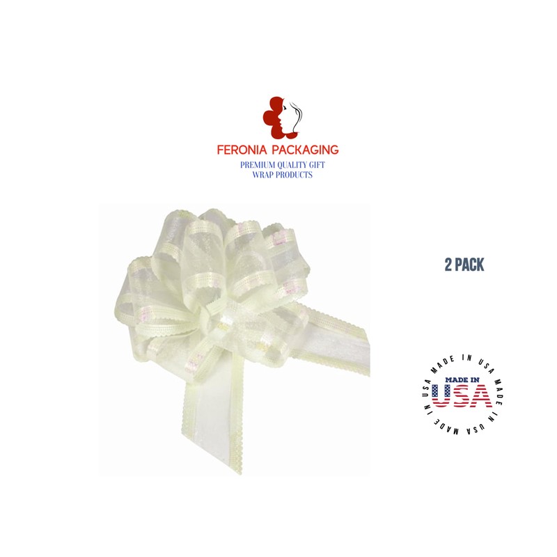 White 4" Bows x 18 Loops Organza Ribbon Pull Bows