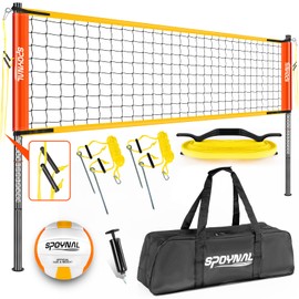 32FT Portable Volleyball Net System for Backyard - Adjustable Height Beach & Grass Court Sand-Resistant Outdoor Training Set with Pro-Grade Volleyball, Pump, Boundary Lines & Carry Bag(Bright Orange)