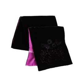 JJcollection Double - Layer Silk Base Velvet Oblong Scarf, Embroidery, Black and Fuchsia