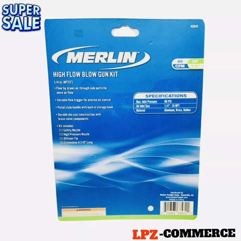 Merlin Pistol Grip High Flow Blow Gun Kit With 3