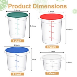 Sawysine 4 Pcs Food Storage Container with Lids Set Proof Dough Clear Round Commercial Containers with Scales and Handles for Bread Dough Rise Restaurant Home Food Storage (2 Qt 4 Qt 6 Qt 8 Qt)