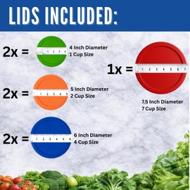 Replacement Lids for Pyrex Glass Food Storage Containers Round Plastic (2) 7202-PC 1 Cup Green (2) 7200-PC 2 Cup Orange (2) 7201-PC 4 Cup Blue (1) 7402-PC 6/7 Cup Red