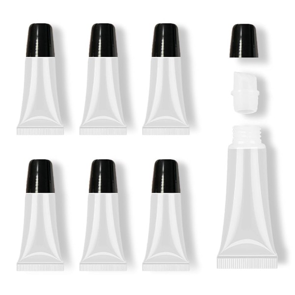 AMORIX 6 Packs Lip Gloss Tubes 5ml Black Cap Lip