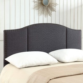 24KF Middle Century Linen Upholstered Tufted King Size Headboard with Nail Heads Trim King/California King headboard-Dark Gray