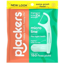 Plackers Micro Line Dental Floss Picks, Fold-Out FlipPick, Tuffloss, Easy Storage with Sure-Zip Seal, Fresh Mint Flavor, 300 Count - Pattern Na: Floss Picks, Size: 150 Count (Pack of 4)