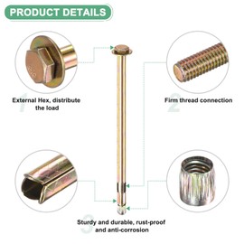 M METERXITY 5-Pack Hex Expansion Bolt, M8x200mm Colored Galvanized Iron-Carbon Steel External Hex Expansion Bolts, Anti-Corrosion Metal Bolt for Concrete/Dry Brick/Block Walls