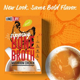 LonoLife Mushroom Chicken Bone Broth Powder Mix | 10g Protein | Collagen-Rich, Keto & Paleo Friendly | Natural Ingredients | 8oz Bulk Container (15 Servings)