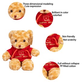 AUCOOMA Teddy Bear Stuffed Animal 11.8” Classic Small Teddy Bear Plush with Doll Hoodie, Plush Gift for Boys Girls Bear Doll for Christmas Valentine's Day