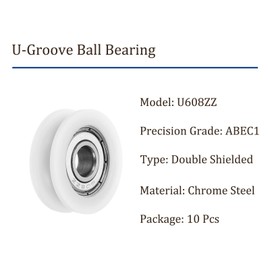 Kozelo 10pcs U608ZZ Nylon U-Groove Ball Bearing - [8x30x10mm] Shielded Pulley Wheel Rolling Bearing for Rail Track System Use, Chrome Steel, ABEC1