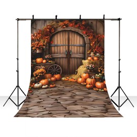 AIBIIN 5x7ft Fall Photography Backdrop Autumn Pumpkin Barn Maple Leaf Wooden Door Background Thanksgiving Kids Birthday Portrait Decor Studio Prop Supplies