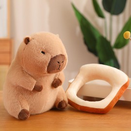 Karoeiwa Capybara Plush with Wearable Toast Headgear 11 inch Cute Bread Capibara Stuffed Animal Ultra Soft Plushies Toys Kawaii Gifts for Kids Brown