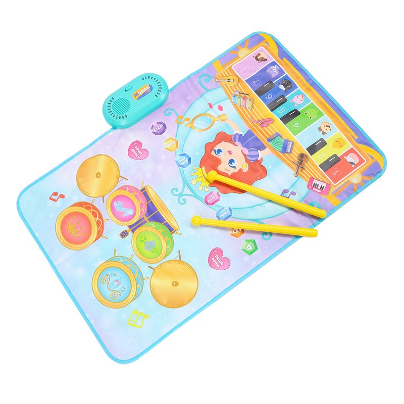 Piano Keyboard Drum Mat with 2 Drumsticks Plastic Waterproof Easy