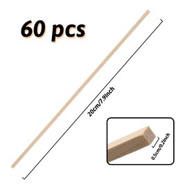 DOITEM 60 Pcs Natural Wooden Square Dowel Sticks - 5mm x 20cm/8 Inches - Extra Long Unfinished Strong Wood Lollypop & Craft Stick - Rods for Art, DIY Projects & Woodcraft