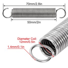 GUNGY Tension Springs with Hooks Stainless Steel Tension Spring 70 mm Outer Diameter 12 mm Wire Diameter 1.4 mm Maximum Tensile Force 4.87 kg 1.4 x 12 x 70 mm Pack of 4