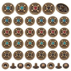 AHANDMAKER 24 Sets 4 Colors Alloy Decorative Buckles, Metal Screw Back Button Retro Leather Screw Rivets, Imitation Turquoise Round Shape Buttons for DIY Leather Craft