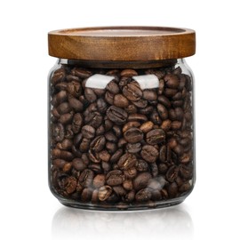 piconesper 1 PC Small Glass Storage Jars with Airtight Lids, 17 fl oz (500ml) coffee container with Wooden Lid, Glass Pantry Canister for Beans, Rice, Sugar and etc