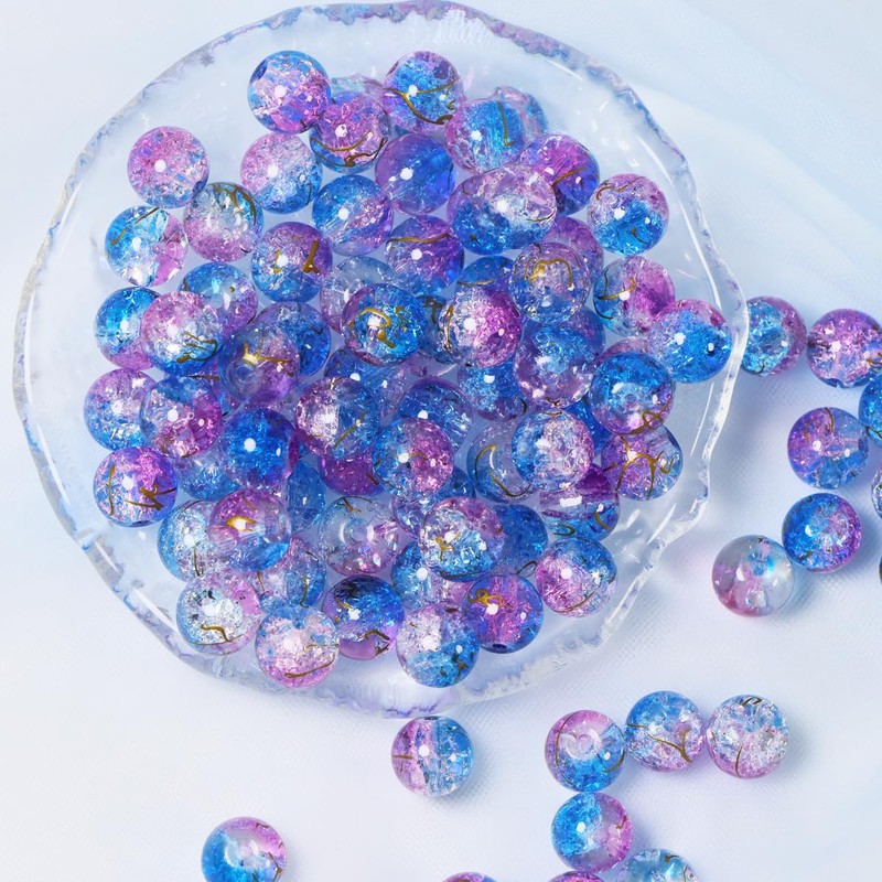 100Pcs 10mm Crackle Glass Beads for Jewelry Making - Round
