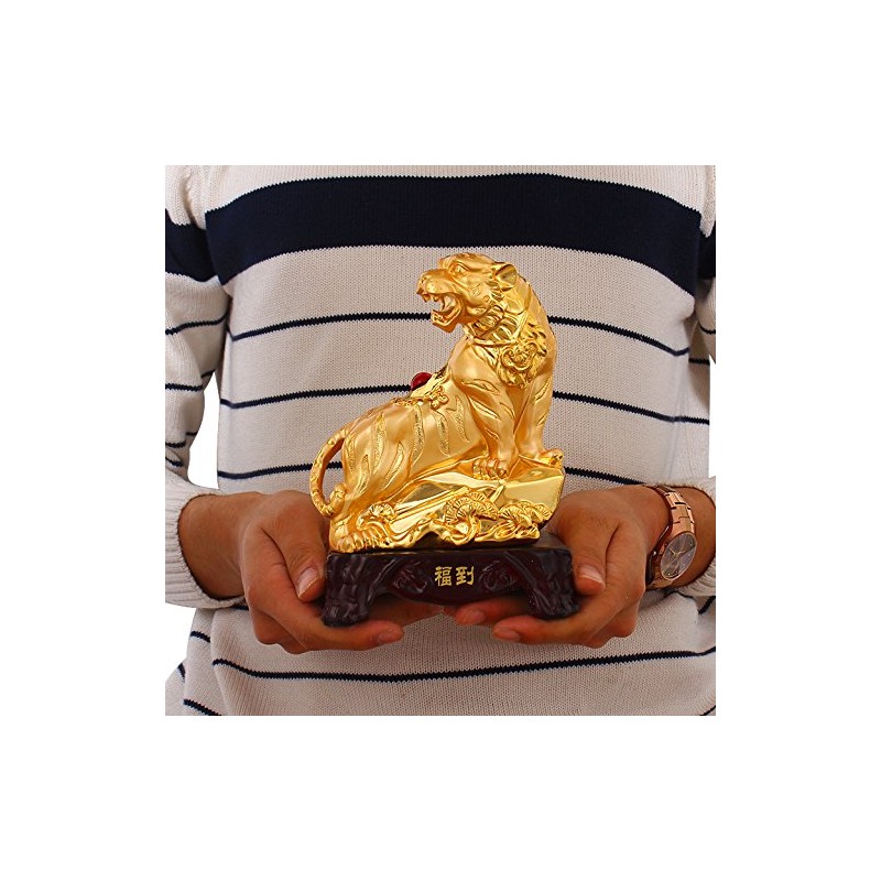 BOYULL Large Size Chinese Zodiac Tiger Golden Resin Collectible Figurines