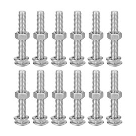 sourcing map M6x40mm Square Neck Carriage Bolts with Nuts & Washers, 12Set 304 Stainless Steel Round Head Square Neck Coach Bolt Screws, Silver Tone