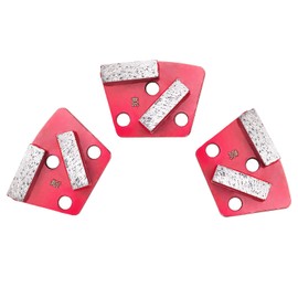 3Pcs Trapezoid Diamond Grinding Disc, 30 Grit Floor Grinding Pad Concrete Grinding Disc with M9 Mounting Hole, for Granite Stone Marble Floor Grinder or Polishing (2 Long Teeth-Red)