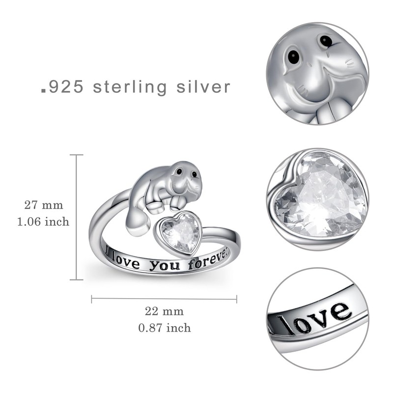 Manatee Gifts 925 Sterling Silver Manatee Ring Jewelry Gifts for