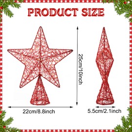 10 Inch Christmas Star Tree Topper Lighted Pentagram Tree Topper Xmas Tree Topper with Warm LED Lights for Christmas Tree Decorations (Red)